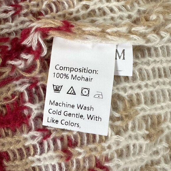 Vintage Fair Isle Sweater SzM 100% Mohair Nordic Cozy Knit Red Beige Holiday 90s - Picture 7 of 7